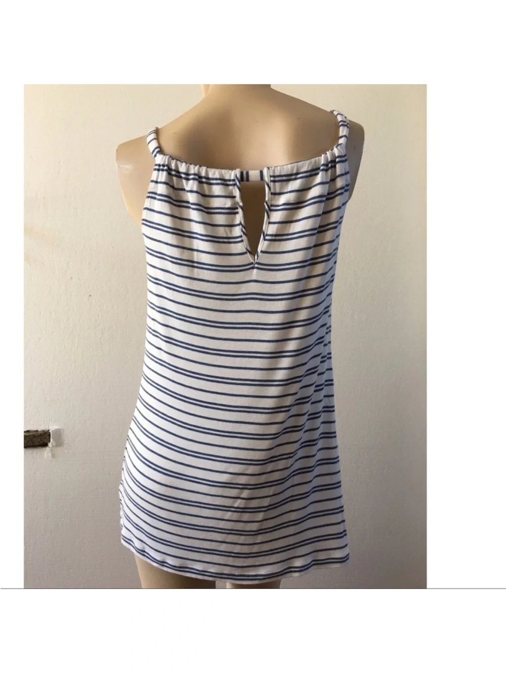 CAbi White Tank Top with Blue Stripes